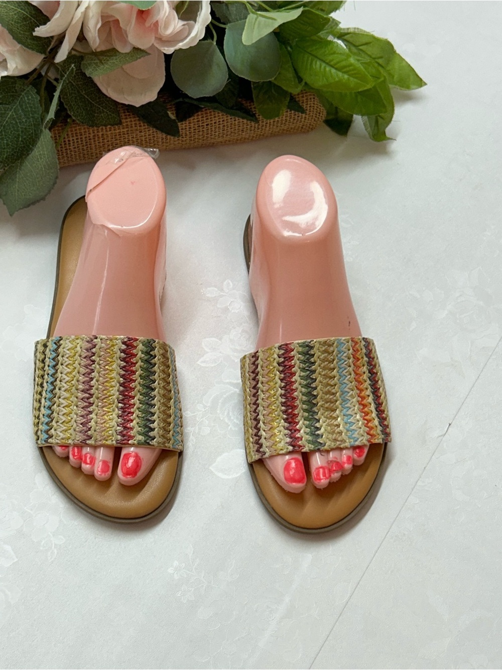 Woven Multi-Color Slide Sandals - Women